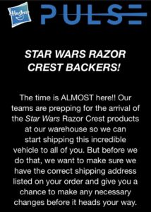 Read more about the article Hasbro Pulse Prepping TVC Razor Crest Shipments